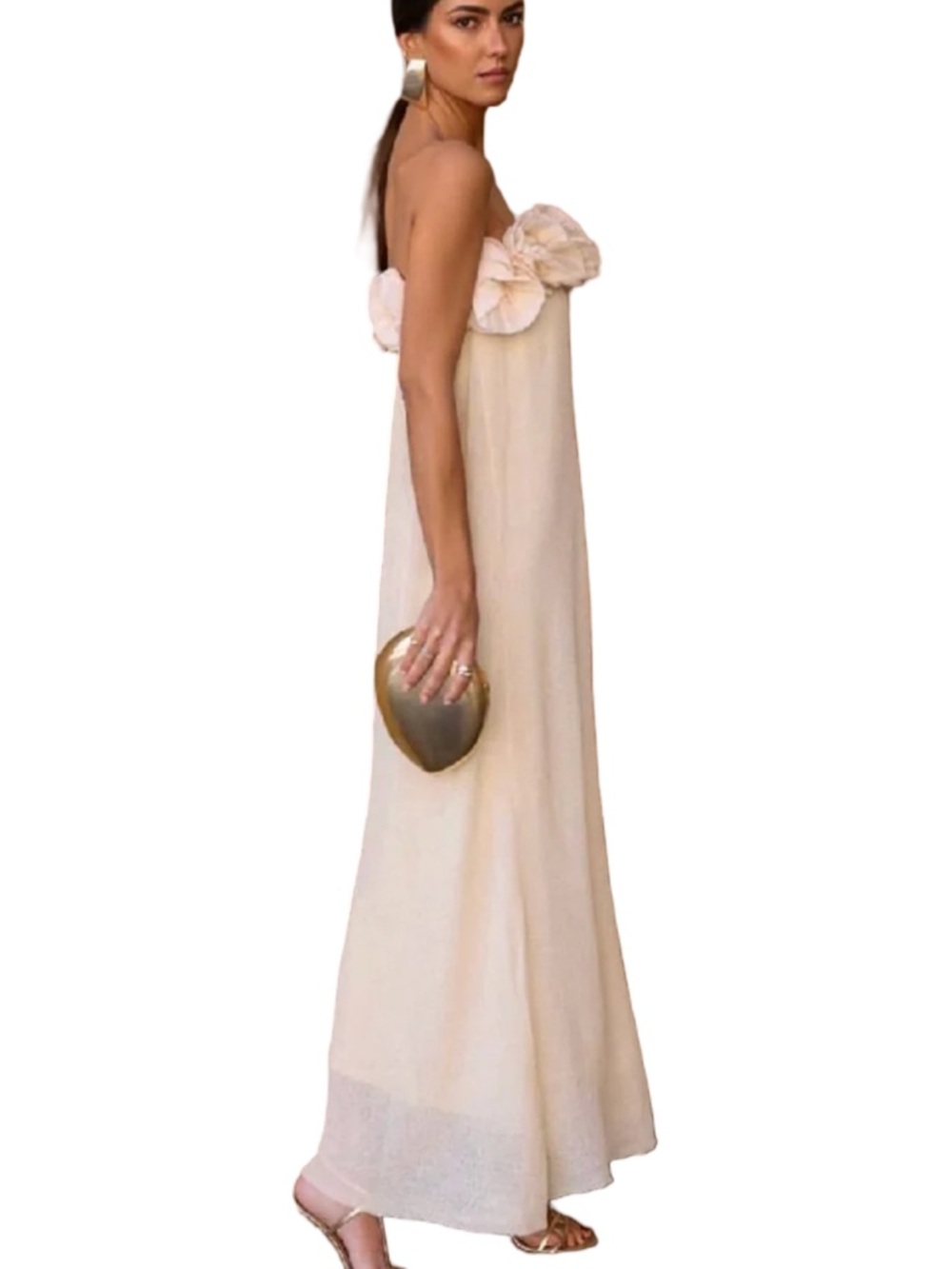 🥥THE MOST BEAUTIFUL Zara Strapless Cream Maxi Dress with Floral Ruffle - Picture 2 of 7